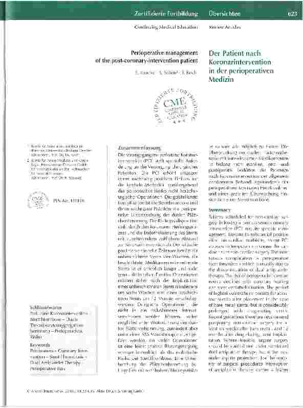 Vorschauseite 1: Der Patient nach Koronarintervention in der perioperativen Medizin