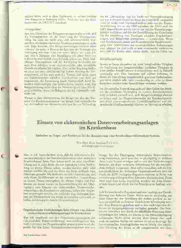 Vorschauseite 1: Einsatz von EDV Anlagen Gedanken zu Fragen und Problemen bei der Konzipierung eines Krankenhaus-Informations-Systemes