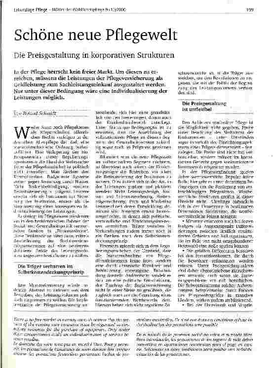 Vorschauseite 1: Schöne neue Pflegewelt Die Preisgestaltung in korporativen Strukturen