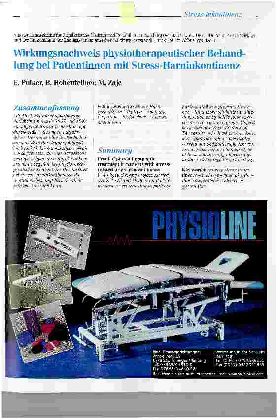 Vorschauseite 1: Wirkungsnachweis physiotherapeutischer Behandlung bei Patientinnen mit Stress-Harninkontinenz