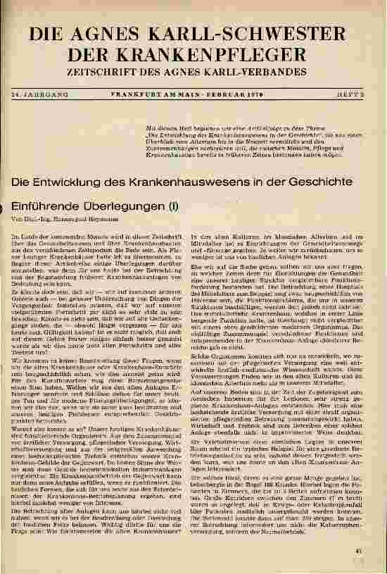 Vorschauseite 1: Die Entwicklung des Krankenhauswesens in der Geschichte Einführende Überlegungen (I)