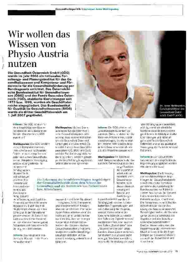 Vorschauseite 1: Wir wollen das Wissen von Physio Austria nutzen