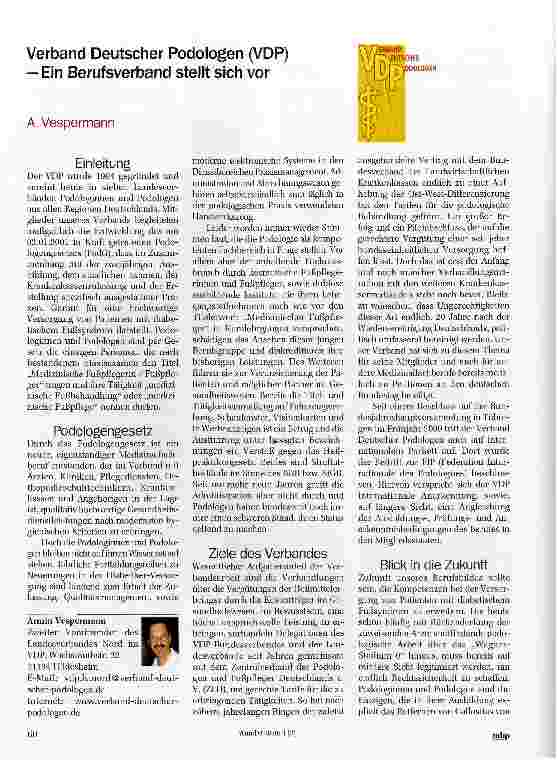 Vorschauseite 1: Verband Deutscher Podologen (VDP) - Ein Berufsverband stellt sich vor