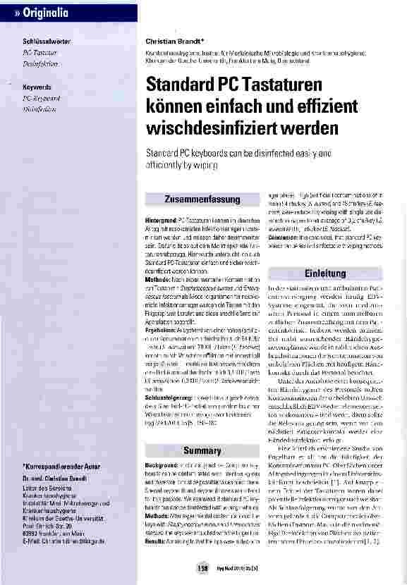 Vorschauseite 1: Standard PC Tastaturen können einfach und effizient wischdesinfiziert werden