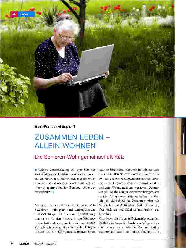 Vorschauseite 1: Best-Practice-Beispiel 1 ZUSAMMEN LEBEN -ALLEIN WOHNEN Die Senioren-Wohngemeinschaft Külz