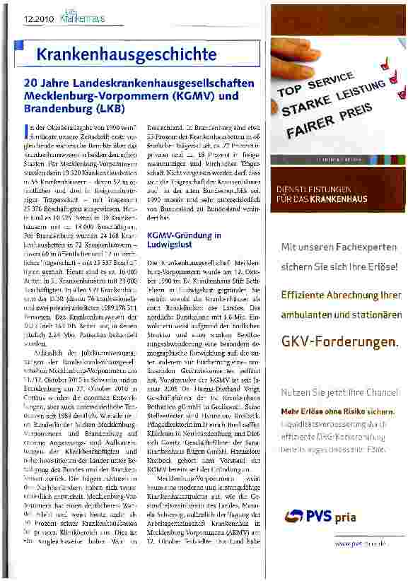 Vorschauseite 1: 20 Jahre Landeskrankenhausgesellschaften Mecklenburg-Vorpommern (KGMV) und Brandenburg (LKB)