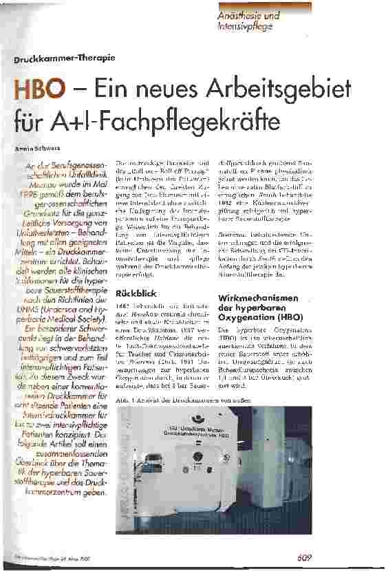 Vorschauseite 1: HBO - Ein neues Arbeitsgebiet für A+I-Fachpflegekräfte Druckkammer-Therapie