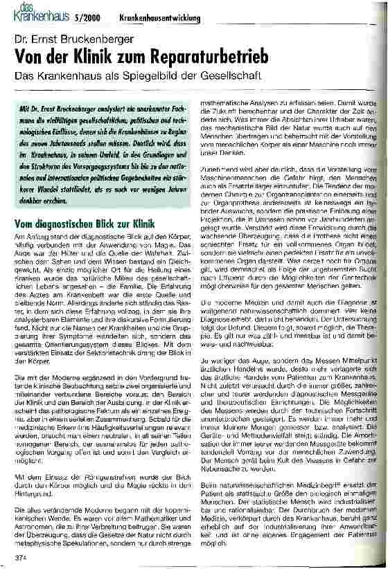 Vorschauseite 1: Von der Klinik zum Reparaturbetrieb Das Krankenhaus als Spiegelbild der Gesellschaft