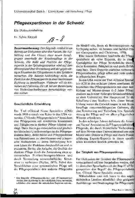 Vorschauseite 1: Pflegeexpertinnen in der Schweiz Ein Diskussionsbeitrag