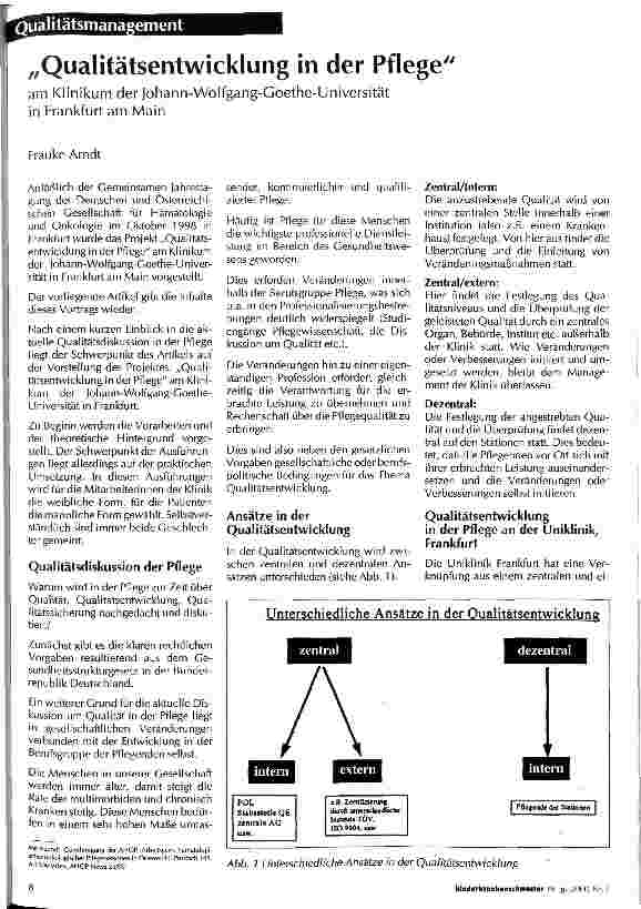 Vorschauseite 1: Qualitätsentwicklung in der Pflege am Klinikum der Johann-Goethe-Universität in Frankfurt am Main