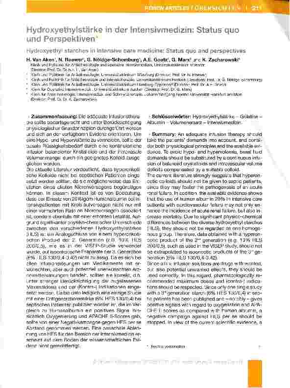 Vorschauseite 1: Hydroxyethylstarke in der Intensivmedizin: Status quo und Perspektiven
