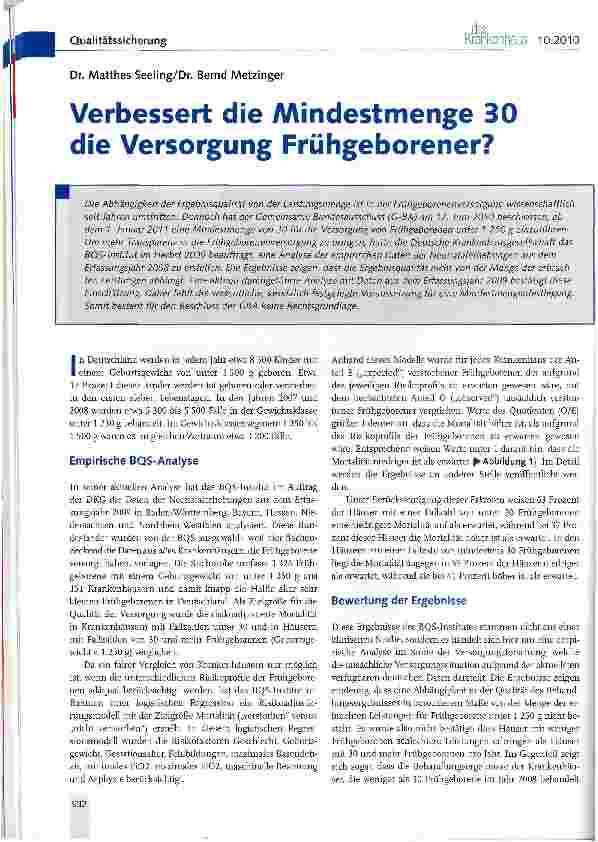 Vorschauseite 1: Verbessert die Mindestmenge 30 die Versorgung Frühgeborener?