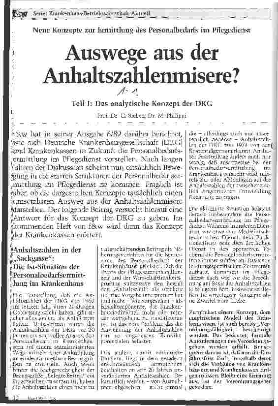 Vorschauseite 1: Auswege aus der Anhaltszahlenmisere? Teil 1: Das analytische Konzept der DKG