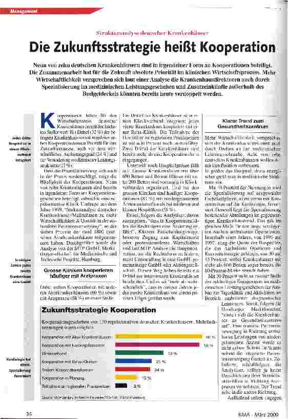 Vorschauseite 1: Die Zukunftsstrategie heißt Kooperation Strukturanalyse deutscher Krankenhäuser