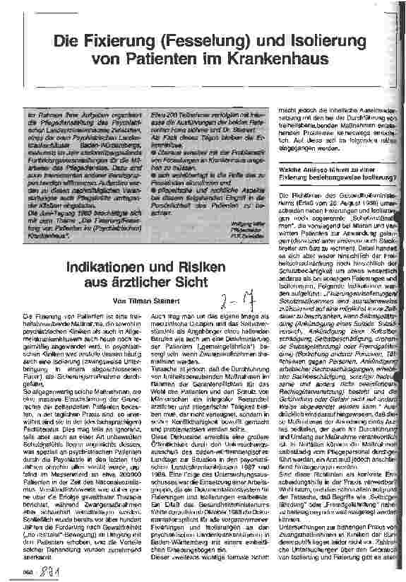 Vorschauseite 1: Die Fixierung (Fesselung) und Isolierung von Patienten im Krankenhaus Indikationen und Risiken aus ärztlicher Sicht