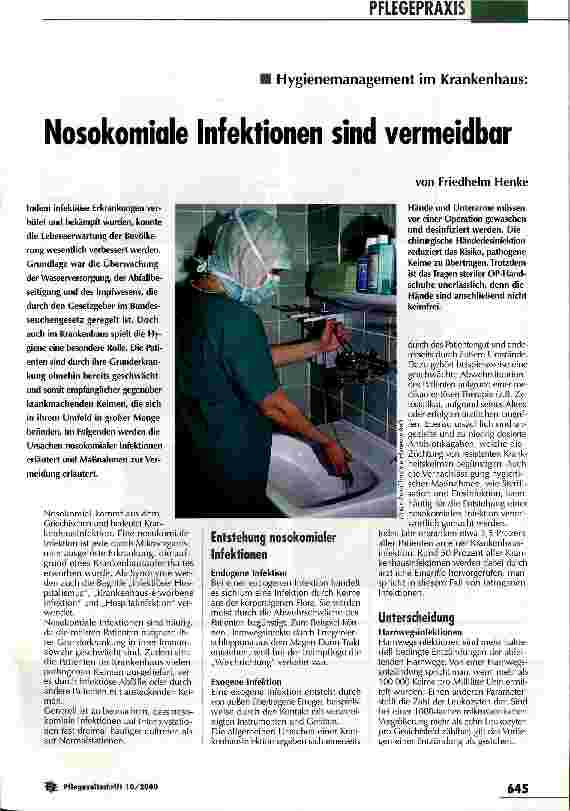 Vorschauseite 1: Nosokomiale Infektionen sind vermeidbar