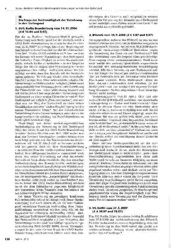 Vorschauseite 3: VG BERLIN ÄUSSERT VERFASSUNGSRECHTLICHE ZWEIFEL AN VERSETZUNG VON BERLINER BEAMTEN IN STELLENPOOL: BVERFG SOLL BERLINER GESETZ ZUM STELLENPOOL PRÜFEN