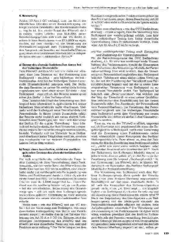 Vorschauseite 4: VG BERLIN ÄUSSERT VERFASSUNGSRECHTLICHE ZWEIFEL AN VERSETZUNG VON BERLINER BEAMTEN IN STELLENPOOL: BVERFG SOLL BERLINER GESETZ ZUM STELLENPOOL PRÜFEN