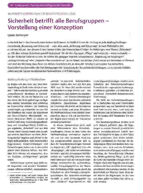 Vorschauseite 1: Sicherheit betrifft alle Berufsgruppen Vorstellung einer Konzeption