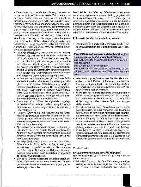Vorschauseite 3: Aktualisierter Datensatz zur Durchführung der externen Qualitätssicherung in der Anästhesie