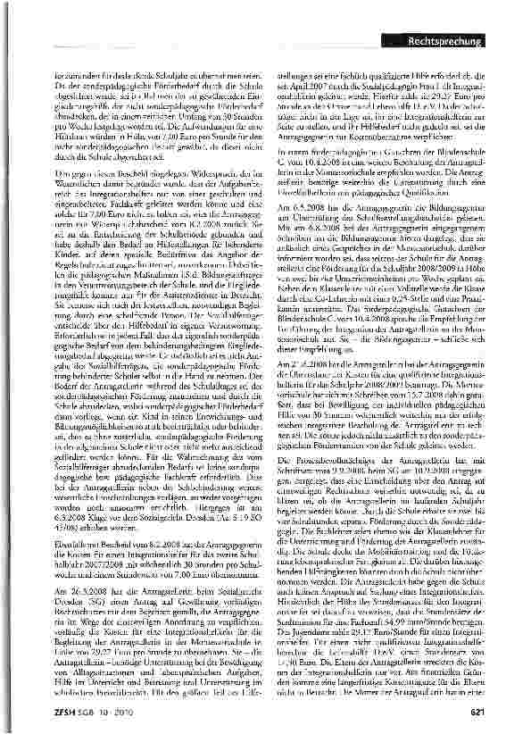 Vorschauseite 2: Eingliederungshilfe für Sehbehinderte; Hilfe für angemessene Schulbildung (Montessorischule); Übernahme der Kosten für Integrationshelfer