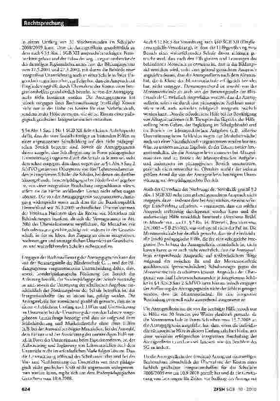 Vorschauseite 5: Eingliederungshilfe für Sehbehinderte; Hilfe für angemessene Schulbildung (Montessorischule); Übernahme der Kosten für Integrationshelfer