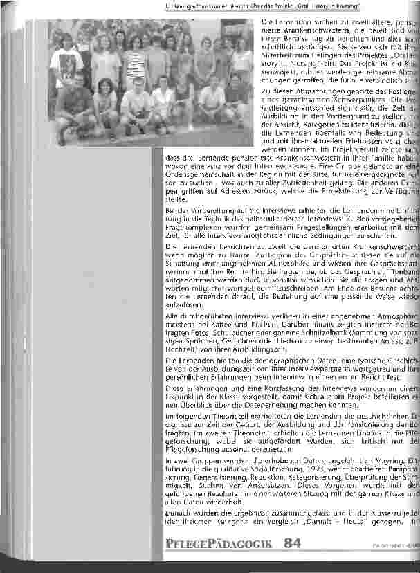 Vorschauseite 3: Bericht über das Projekt Oral History in Nursing in der Grundausbildung