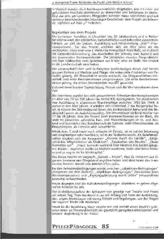Vorschauseite 4: Bericht über das Projekt Oral History in Nursing in der Grundausbildung