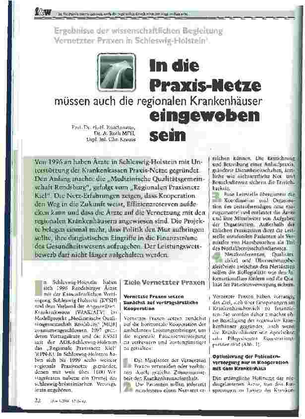 Vorschauseite 1: In die Praxis-Netze müssen auch die regionalen Krankenhäuser eingewoben sein