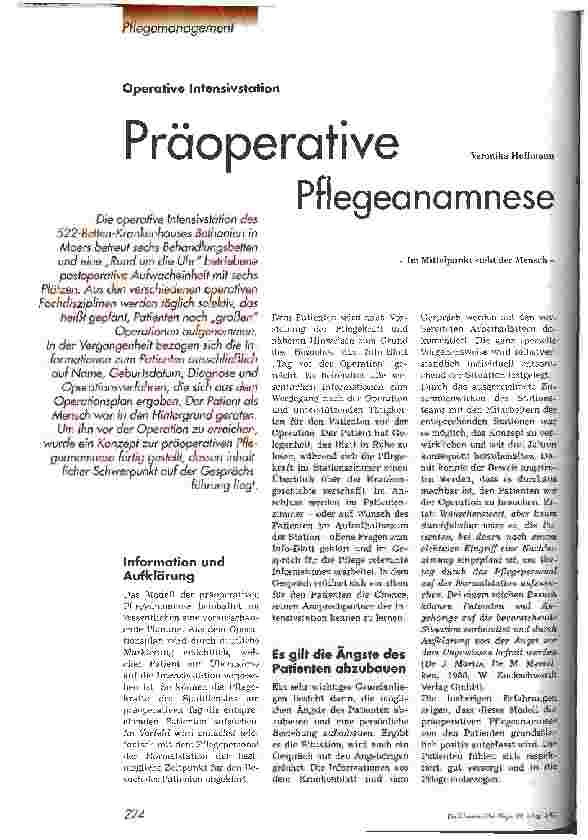 Vorschauseite 1: Präoperative Pflegeanamnese Im Mittelpunkt steht der Mensch