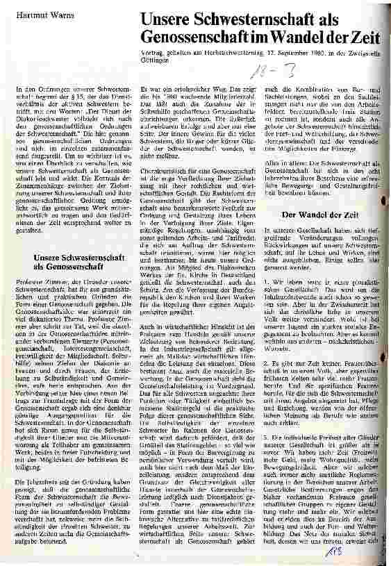 Vorschauseite 1: Unsere Schwesternschaft als Genossenschaft im Wandel der Zeit