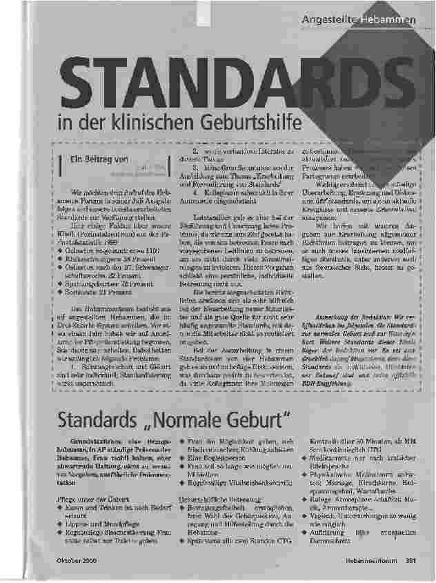 Vorschauseite 1: STANDARDSin der klinischen Geburtshilfe