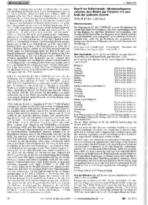 Vorschauseite 1: Begriff der Schichtarbeit - Mindestzeitspanne zwischen dem Beginn der frühesten und dem Ende der spätesten SchichtTVöD AT§7 Abs. 2, §8 Abs.6