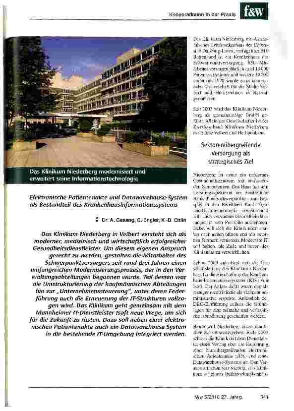 Vorschauseite 1: Elektronische Patientenakte und Datawarehouse-System ais Bestandteil des Krankenhausinformationssystems