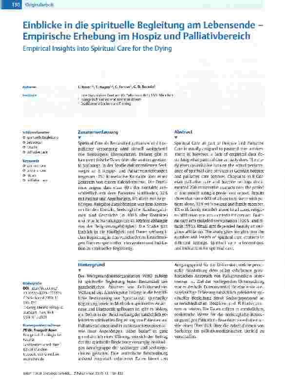 Vorschauseite 1: Einblicke in die spirituelle Begleitung am Lebensende Empirische Erhebung im Hospiz und Palliativbereich