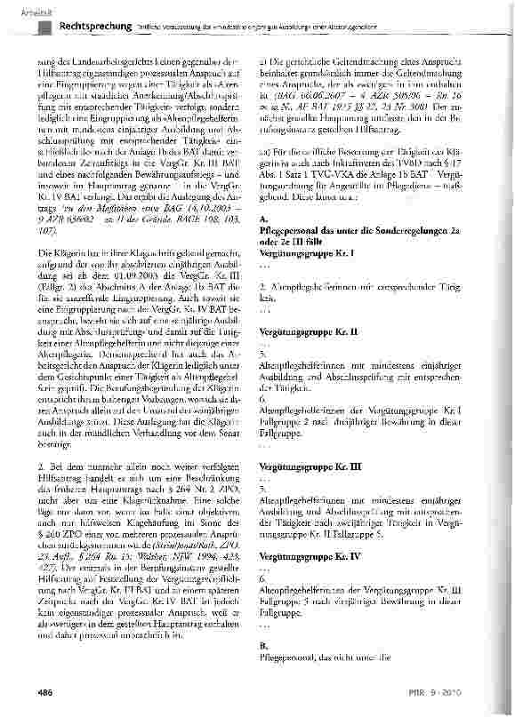 Vorschauseite 3: Tarifliche Voraussetzung der »mindestens einjährigen Ausbildung« einer Altenpflegehelferin erfordert zwingend die Einhaltung dieses Zeitumfangs