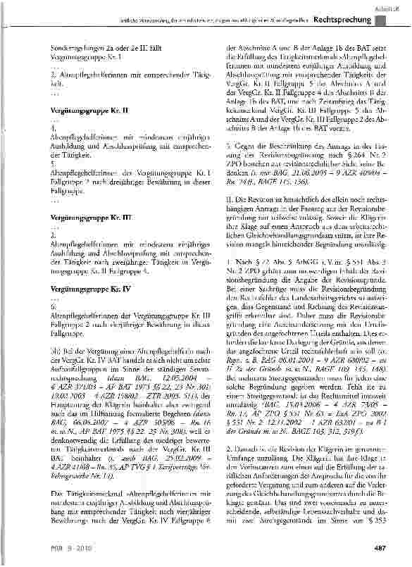Vorschauseite 4: Tarifliche Voraussetzung der »mindestens einjährigen Ausbildung« einer Altenpflegehelferin erfordert zwingend die Einhaltung dieses Zeitumfangs