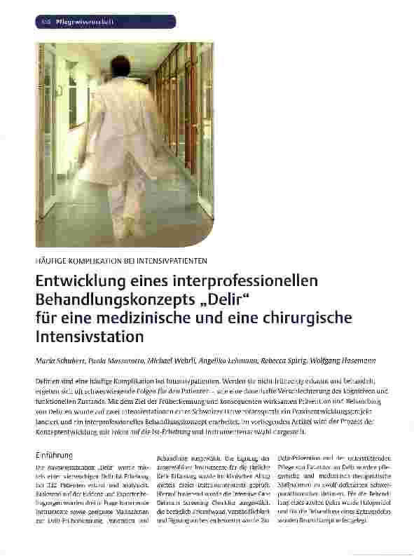 Vorschauseite 1: Entwicklung eines interprofessionellen Behandlungskonzepts „Delir für eine medizinische und eine chirurgische Intensivstation
