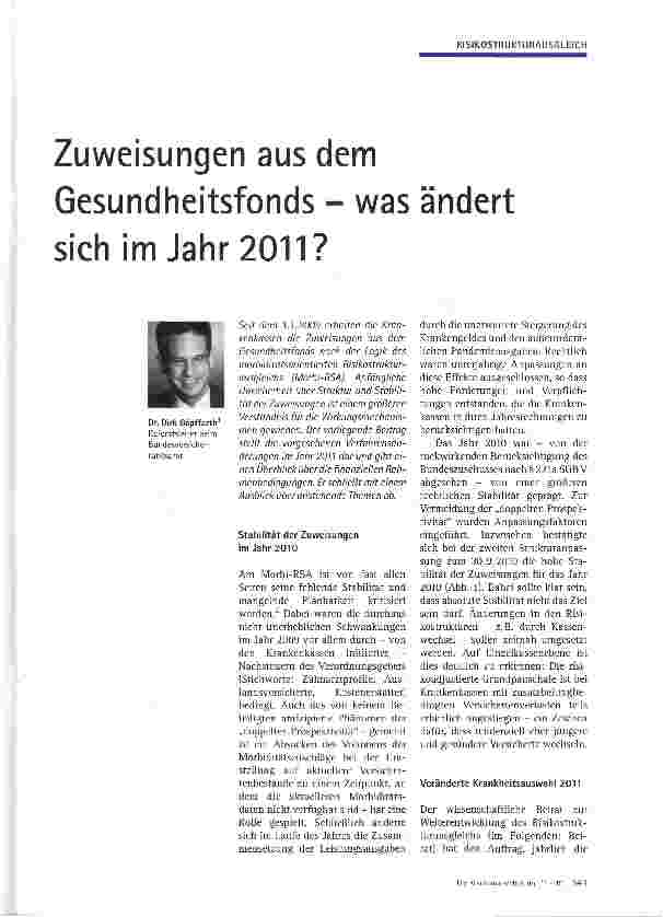 Vorschauseite 1: Zuweisungen aus dem Gesundheitsfonds - was ändert sich im Jahr 2011?