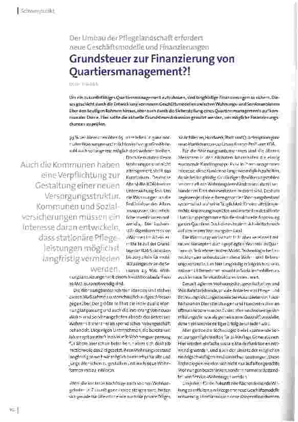 Vorschauseite 1: Grundsteuer zur Finanzierung von Ouartiersmanagement? !