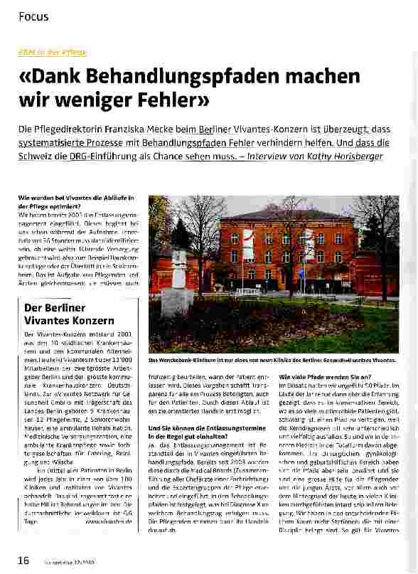 Vorschauseite 1: «Dank Behandlungspfaden machen wir weniger Fehler»