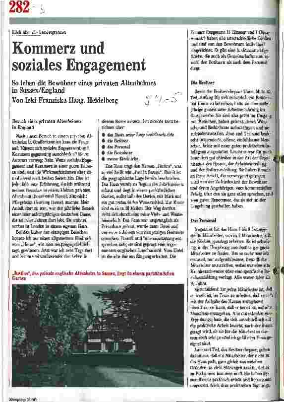 Vorschauseite 1: Blick über die Landesgrenzen: Kommerz und soziales Engagement. So leben die Bewohner eines privaten Altenheimes in Sussex/England
