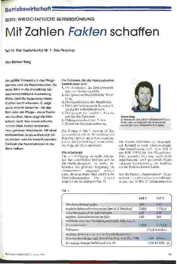 Vorschauseite 1: Mit Zahlen Fakten schaffen Teil IV: Der Kostenfaktor Nr. 1: Das Personal