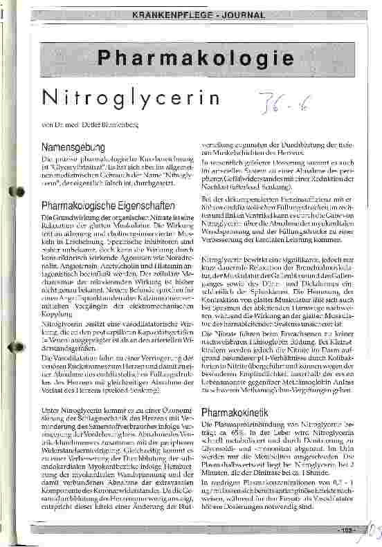 Vorschauseite 1: Pharmakologie - Nitroglycerin