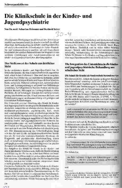 Vorschauseite 1: Die Klinikschule in der Kinderund Jugendpsychiatrie