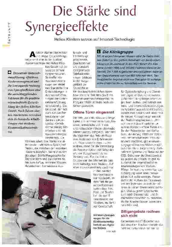 Vorschauseite 1: Die Stärke sind Synergieeffekte Helios Kliniken setzen auf Intranet-Technologie