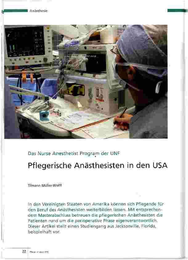 Vorschauseite 1: Pflegerische Anästhesisten in den USA