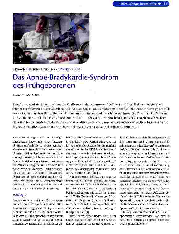 Vorschauseite 1: Das Apnoe-Bradykardie-Syndrom des Frühgeborenen
