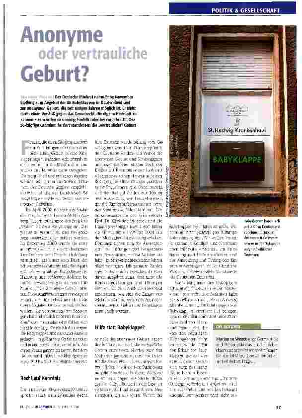 Vorschauseite 1: Anonyme oder vertrauliche Geburt?