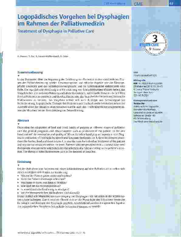 Vorschauseite 1: Logopädisches Vorgehen bei Dysphagien im Rahmen der Palliativmedizin